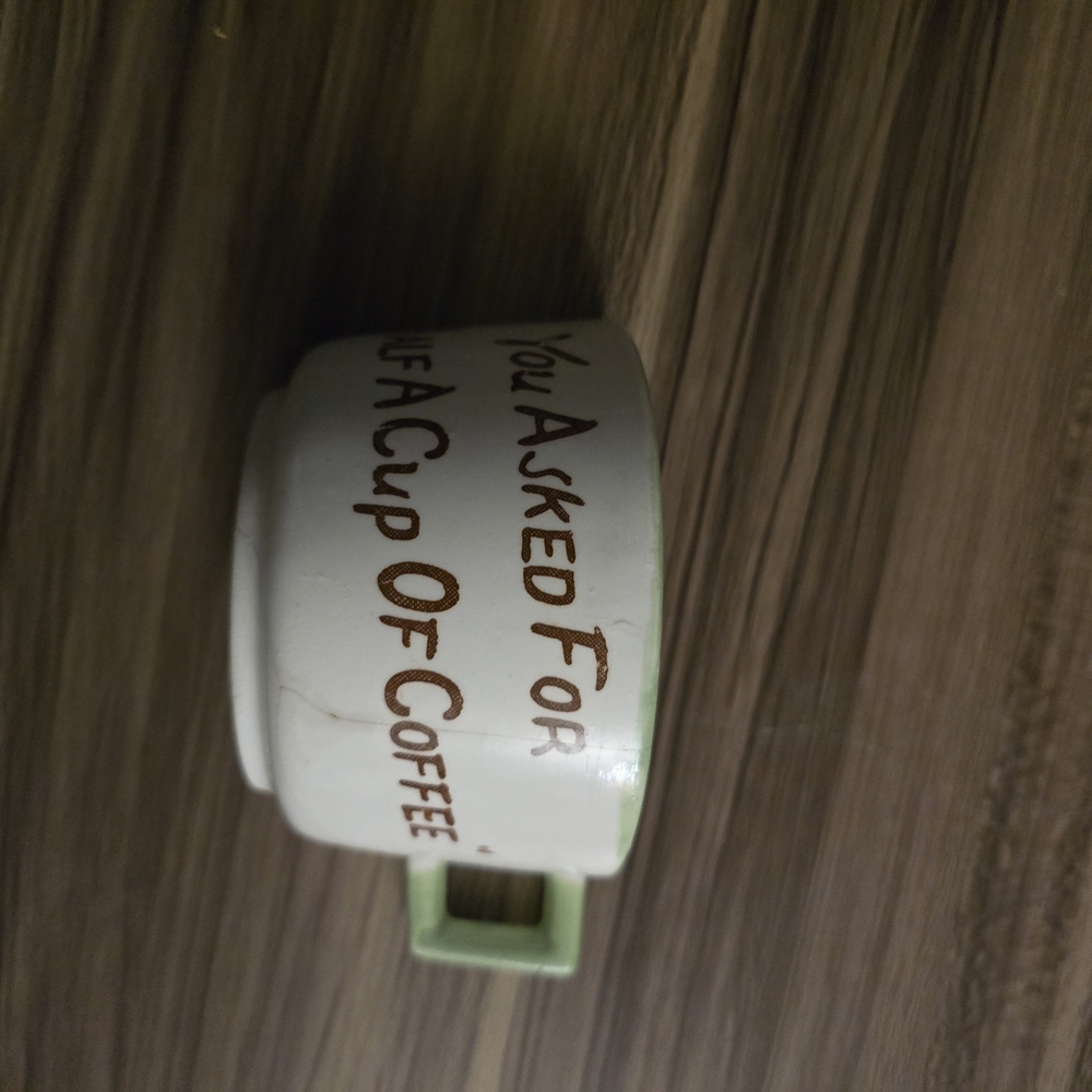 Ceramic Coffee Mug with Light Green Handle and Accent - Neutral White